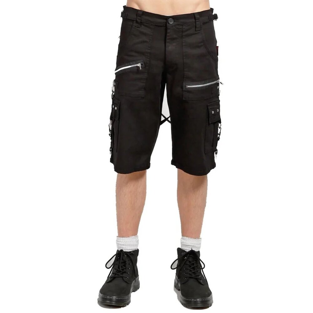 Men Black Punk Shorts Gothic Black Cotton Shorts Punk EMO Shorts With Zipper